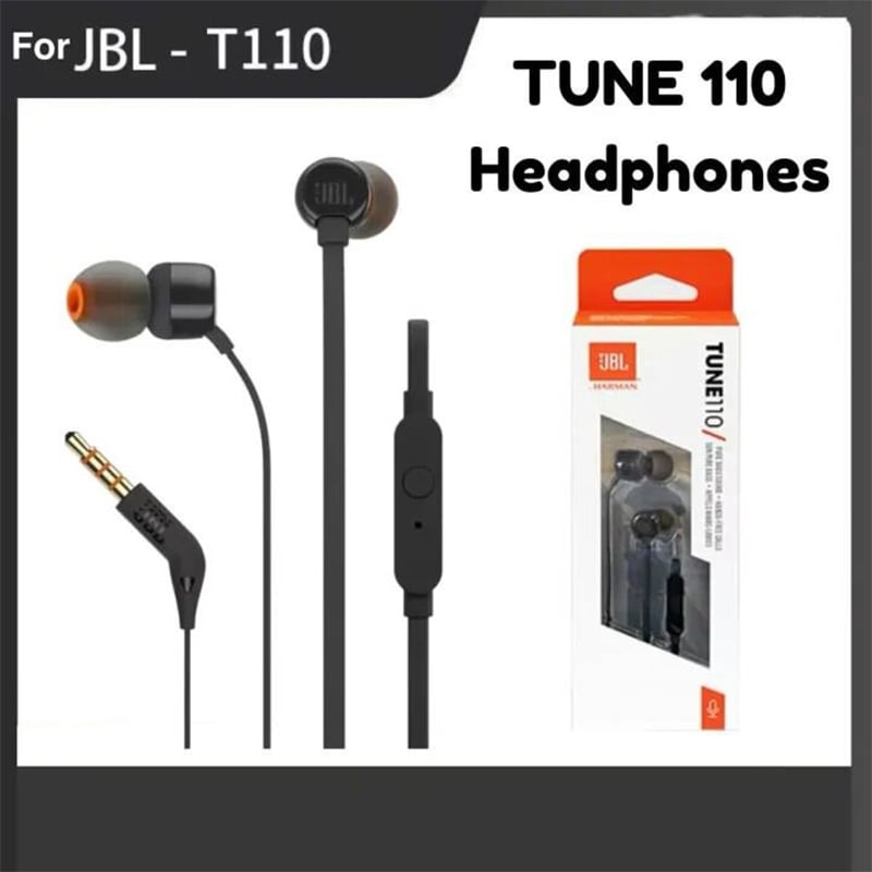 Picture of [ORIGINAL] JBL TUNE 110 Wired Headphones Pure Bass Sound 3.5mm In-Ear Headphones With Mic Stereo Music Earbuds Sports Earphones - Black