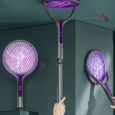 Picture of Xiaomi Qualitell L3 Rechargeable Electric Mosquito Swatter 3-in-1 Mosquito Killer Lamp - USB Rechargeable Telescopic Mosquito Swatter Bat with Multifunctional Angle Design - Black