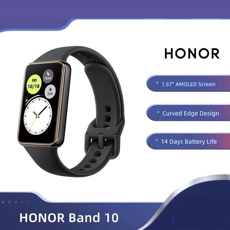 Picture of HONOR Band 10 60Hz  1.57″ AMOLED Smartband Dual Curve Design health tracking & 14-day battery life - Black