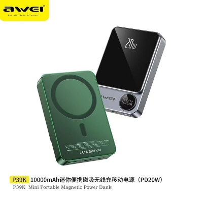 Picture of AWEI P39K 15W Wireless Magnetic 10000mAh Power Bank / 22.5W 5A PD 20W Super Fast Charging / Digital Display - Multicolor