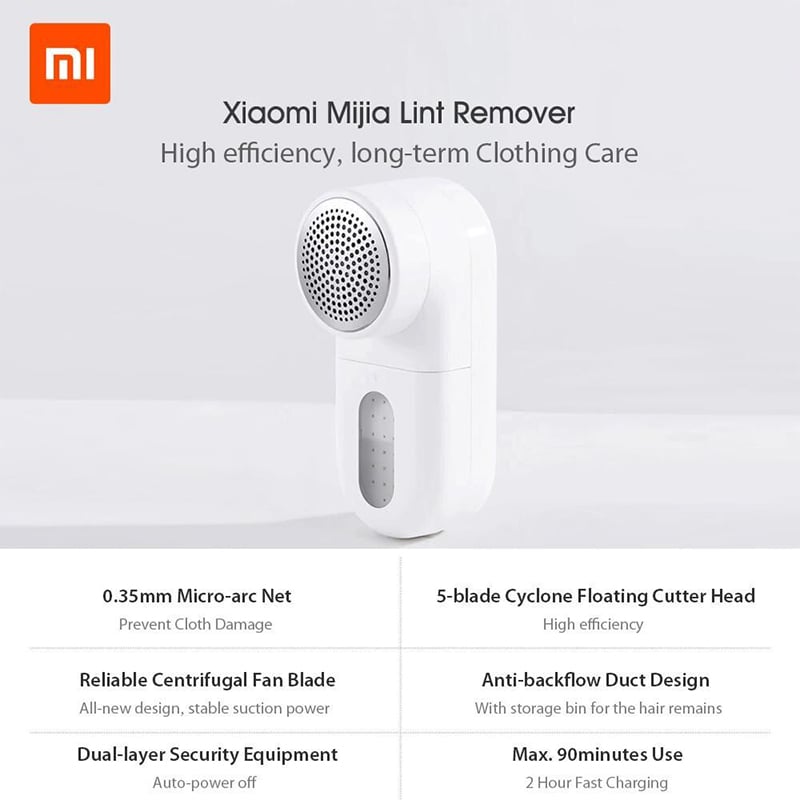 Picture of Xiaomi Mijia Lint Remover USB Charging 90min Endurance 0.35mm Knife Small Brush Cloth Protection  Lint Remover - White