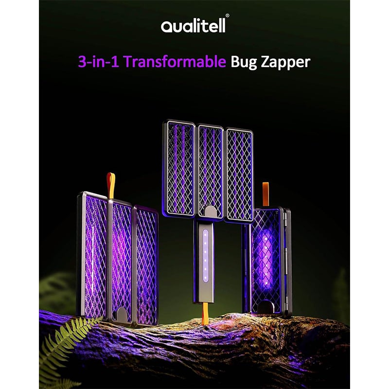 Picture of Xiaomi Qualitell V3 Electric Mosquito Fly Insect Zapper W/UV Lamp 3-in-1 Transformable Bug Zapper with 18 Violet Bug Light Beads, Electric Fly Swatter 5-Layer, 3000mAh Rechargeable Mosquito Zapper, Portable Fly Killer - Black