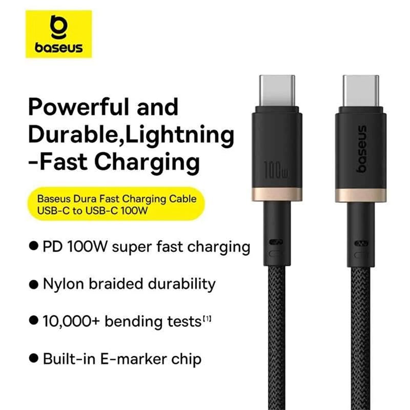 Picture of Baseus Dura Fast Charging Cable Type-C to Type-C 100W 1M - Black