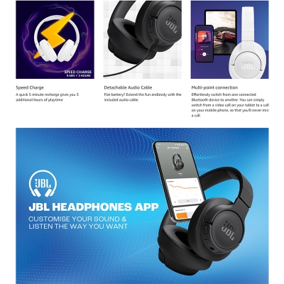 Picture of [ORIGINAL] JBL TUNE 720BT Headworn Wireless Earphones with Pure Low Frequency Sound Effects Bluetooth 5.3 Handsfree Calling - White