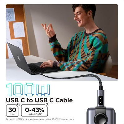 Picture of UGREEN Uno USB C to USB C Cable 100W Fast Charging Cable Type C Charging Cord with LED Display for iPhone 17/17 Air/17 Pro/17 Pro Max/16, MacBook Pro/Air, iPad Pro/Air, Galaxy S25 Ultra 1M Black