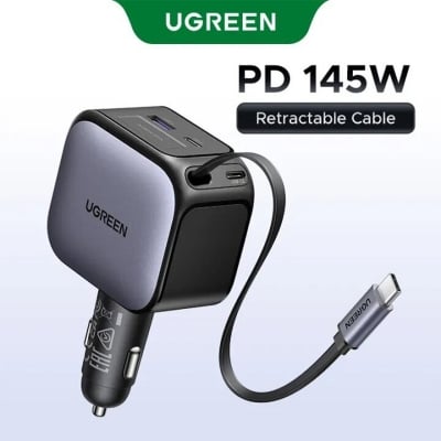 Picture of UGREEN 145W 90W 60W Muti Ports Car Charger with USB-C Retractable Cable for Samsung S26 Ultra S25 Ultra iPhone 16 Pro Max iPhone 17 Pro Max