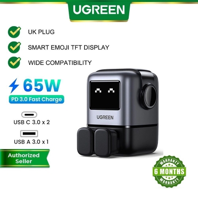 Picture of UGREEN Uno 65W USB C Charger Block, Nexode 3-Port GaN Fast Charger with Screen, Fun Robot Gifts for Men Women, Compatible with iPhone 17, MacBook Pro/Air/Neo, XPS, Galaxy S26, Steam Deck, Black - Black