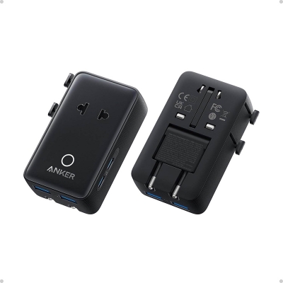 Picture of Anker Nano Travel Adapter, 5-Port Power Adapter with 1× 2-Pin AC, 2 USB A, 2 USB C for 20W, Smart Temperature Control, Works in 200+ Countries, Not a Voltage Converter, Travel Essentials - Black