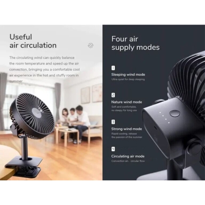 Picture of Jisulife Clip Fan Life 5 with 4000 mAh built-in Rechargeable Battery, 15 Hours Use Powerful Office, Home, Outdoor Fan - Black