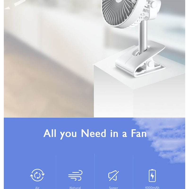 Picture of Jisulife Clip Fan Life 5 with 4000 mAh built-in Rechargeable Battery, 15 Hours Use Powerful Office, Home, Outdoor Fan - Black