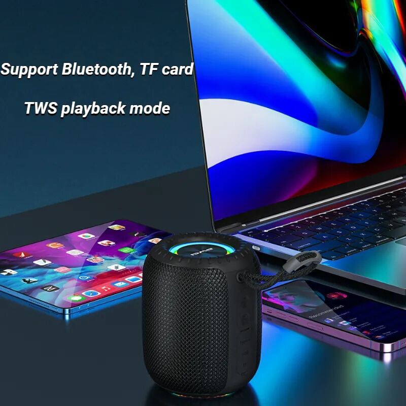 Picture of Awei Y526 Portable TWS Wireless Bluetooth Speaker Built in Mic Heavy Bass Stereo Sound IPX6 Waterproof 12H Playtime Speakers Outdoor Support TF Card Aux - Black