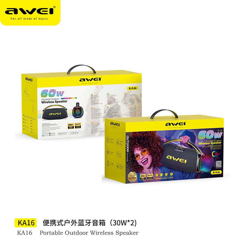 Picture of Awei KA16 Double Horn Portable Bluetooth Speaker RGB Light Outdoor Speaker with 6000mAh High-Capacity Handheld Design Support Battery Level Indication - Multi Color