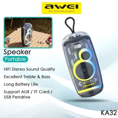 Picture of Awei KA32 Wireless Speaker HiFi Stereo Sound Treble Bass RGB Light Portable Outdoor Bluetooth Speaker Awei Speaker - Black