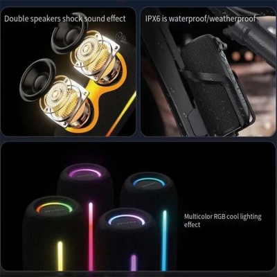 Picture of Awei Y788 RGB Bluetooth outdoor speaker IPX6 Waterproof Handle strap portable TWS series connection Support TF USB AUX Speaker - Black