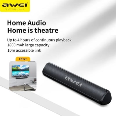 Picture of Awei Y333 TWS Bluetooth soundbar Speaker Portable Music HiFi surround stereo Music Super Bass Sound Waterproof Wireless Connect Speaker support BT 5.0 Micro SD card USB Bar spearker for Home TV Theater Party - Black