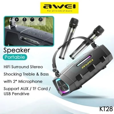 Picture of Awei KT28 Wireless Speaker with Microphone Karaoke Speaker Heavy Bass Outdoor Portable Bluetooth Speaker Awei Speaker - Black