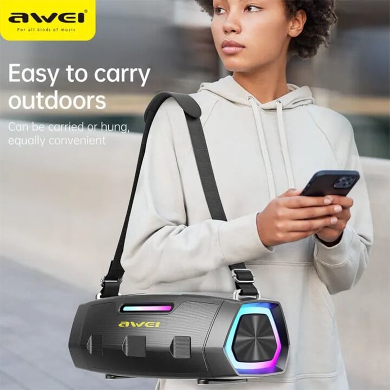Picture of Awei KT28 Wireless Speaker with Microphone Karaoke Speaker Heavy Bass Outdoor Portable Bluetooth Speaker Awei Speaker - Black