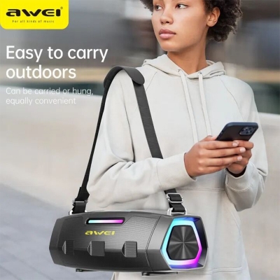 Picture of Awei KT28 Wireless Speaker with Microphone Karaoke Speaker Heavy Bass Outdoor Portable Bluetooth Speaker Awei Speaker - Black