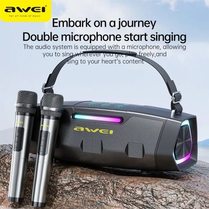 Picture of Awei KT28 Wireless Speaker with Microphone Karaoke Speaker Heavy Bass Outdoor Portable Bluetooth Speaker Awei Speaker - Black