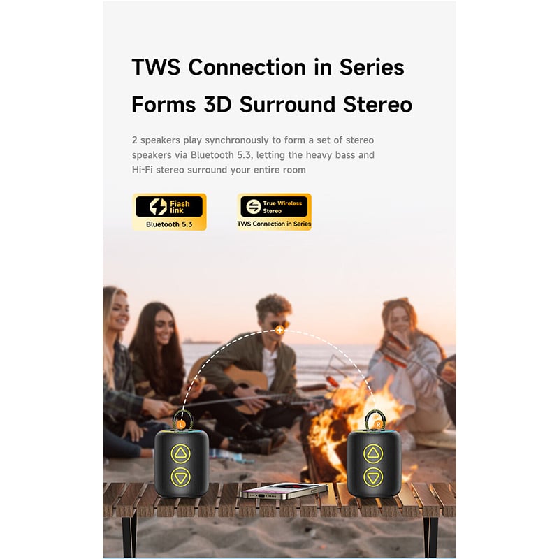 Picture of Awei KA13 TWS Portable Outdoor Bluetooth 5.3 speaker IPX5 Waterproof 66mm HiFi stereo Horn Heavy bass wireless speakers for cute music home Cycling - Black