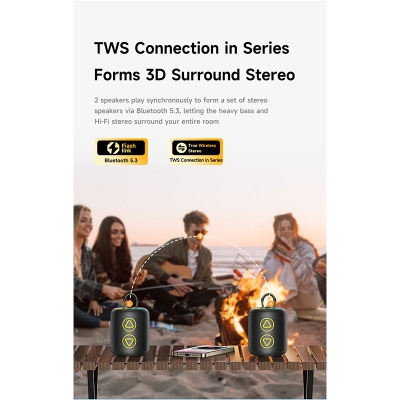 Picture of Awei KA13 TWS Portable Outdoor Bluetooth 5.3 speaker IPX5 Waterproof 66mm HiFi stereo Horn Heavy bass wireless speakers for cute music home Cycling - Black