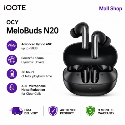 Picture of QCY MeloBuds N20 original 50DB ANC Wireless Earbuds with 40Hours Battary Backup - Black