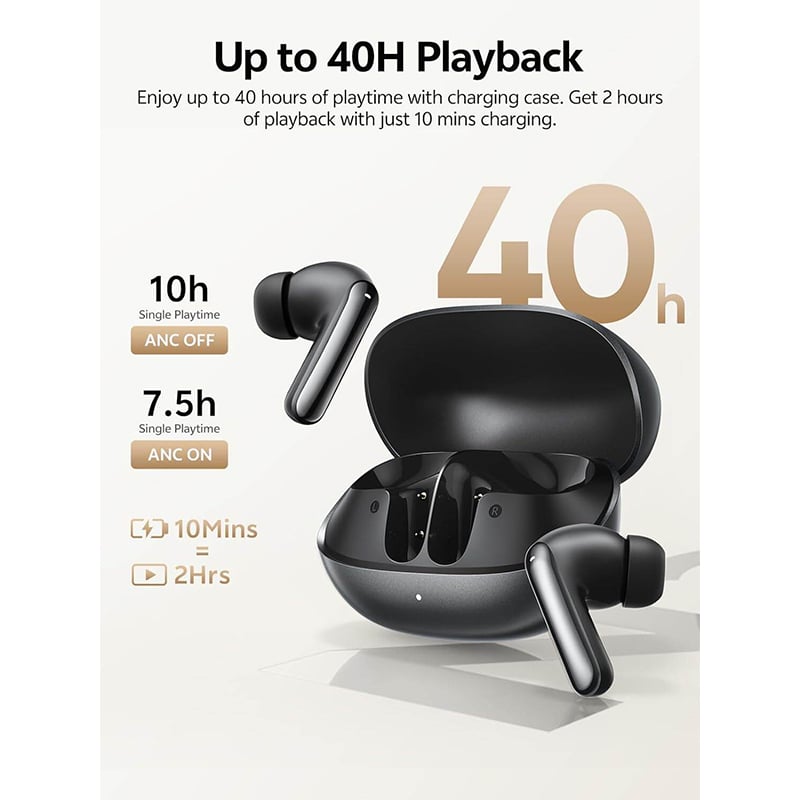 Picture of QCY MeloBuds N20 original 50DB ANC Wireless Earbuds with 40Hours Battary Backup - Black