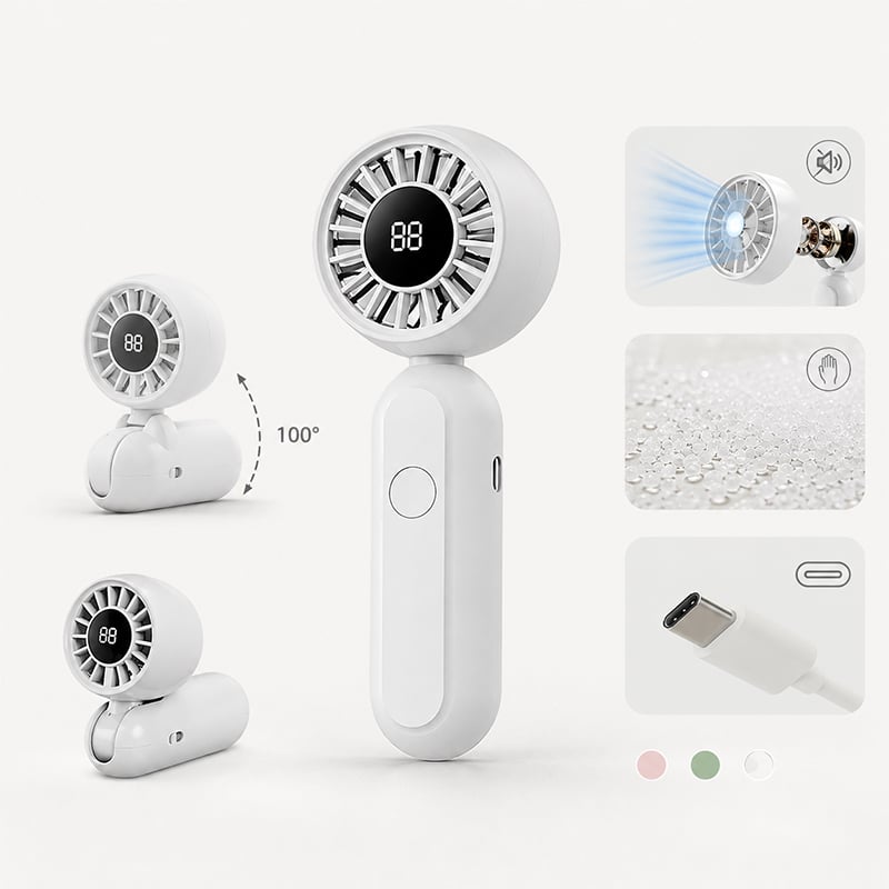 Picture of WiWU Wi-FS017 Bubble Pro Mini Handheld Fan | 3-Speed Portable Cooling Fan, Foldable Design, Mini Rechargeable Travel Fan for Office, Outdoor & Daily Use | 3 Months Warranty