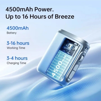 Picture of JisuLife Life5 Neck Fan, 4500mAh USB Rechargeable, 16-Hour Runtime, LED Display, 100-Level Adjustable Strong Wind, Handheld Fan, Desktop Fan with LED Screen, Portable Sports Fan, Waist Fan