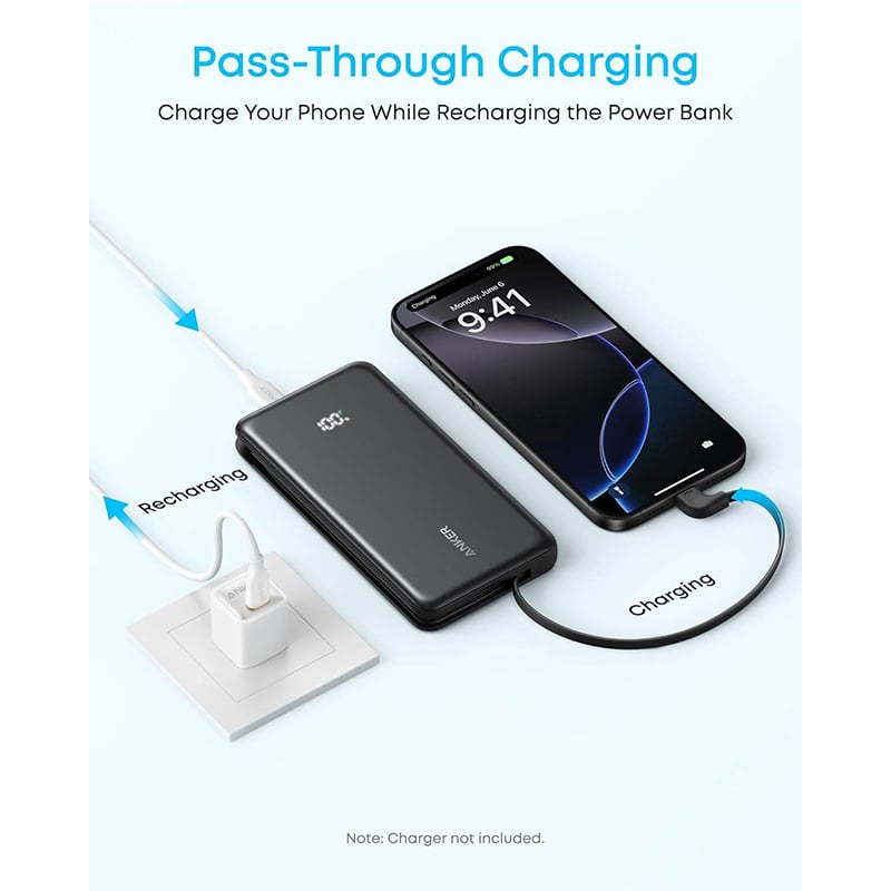 Picture of Anker Zolo 10000mAh A110D 10,000mAh 22.5W Fast Charging Power Bank with Built-in USB-C Cable for iPhone 16/17 Series, iPad, Galaxy, Pixel, and More - Black