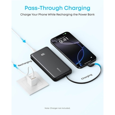 Picture of Anker Zolo 10000mAh A110D 10,000mAh 22.5W Fast Charging Power Bank with Built-in USB-C Cable for iPhone 16/17 Series, iPad, Galaxy, Pixel, and More - Black