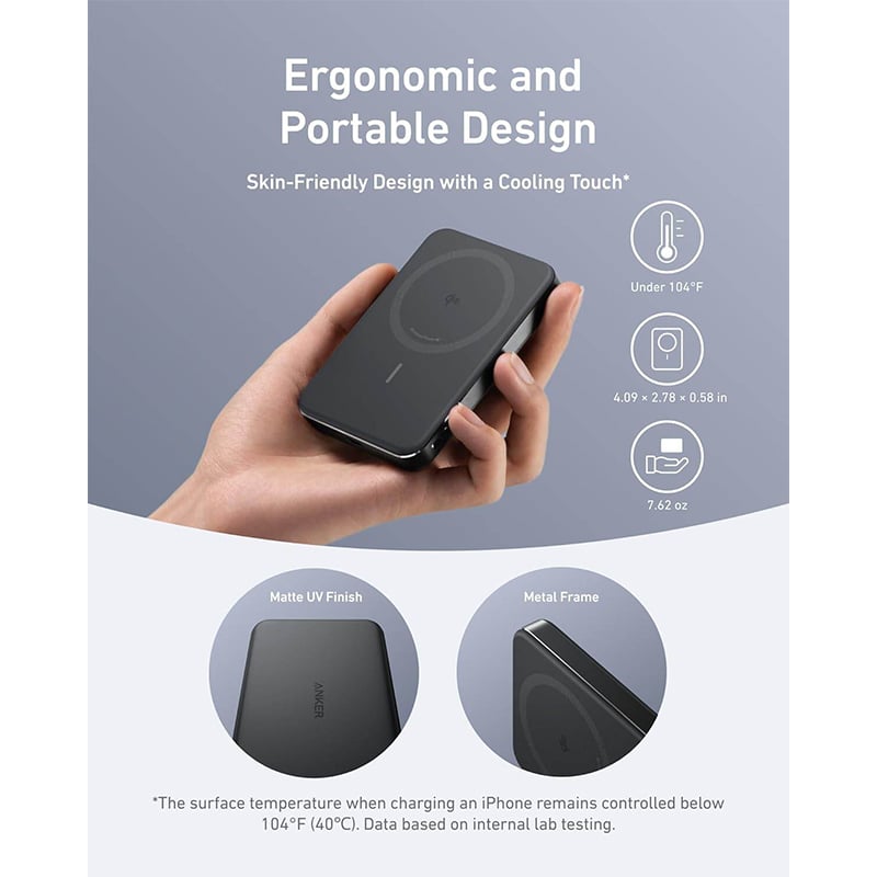 Picture of Anker A1664 MagGo 7.5W 10000mAh Slim Magnetic Wireless Power Bank (MagSafe-Compatible) - Black