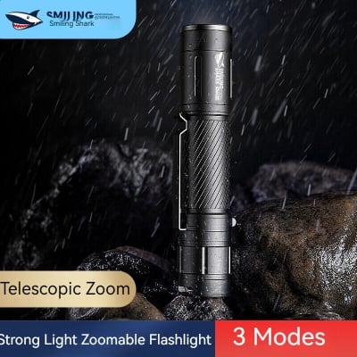 Picture of Smiling Shark SD7115 Flashlight Portable Zoomable Small Torch Light Rechargeable Waterproof Flash Light for Camping Hiking Outdoors - Black