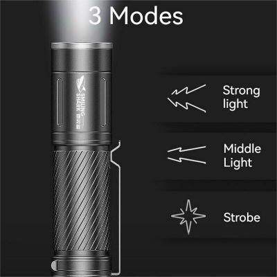 Picture of Smiling Shark SD7115 Flashlight Portable Zoomable Small Torch Light Rechargeable Waterproof Flash Light for Camping Hiking Outdoors - Black