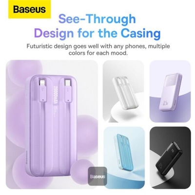 Picture of Baseus Comet Series Dual-Cable Digital Display Fast Charge Power Bank 20000mAh 22.5W Black - With Simple Series Charging Cable USB to Type-C 30cm - Pink