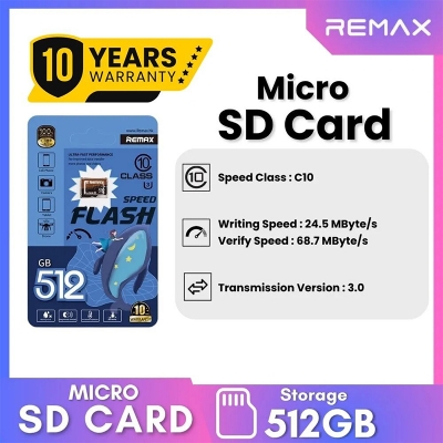 Picture of Remax 512GB Class 10 Speed Flash Super Card MicroSDXC - 10 Years Warranty - 512GB
