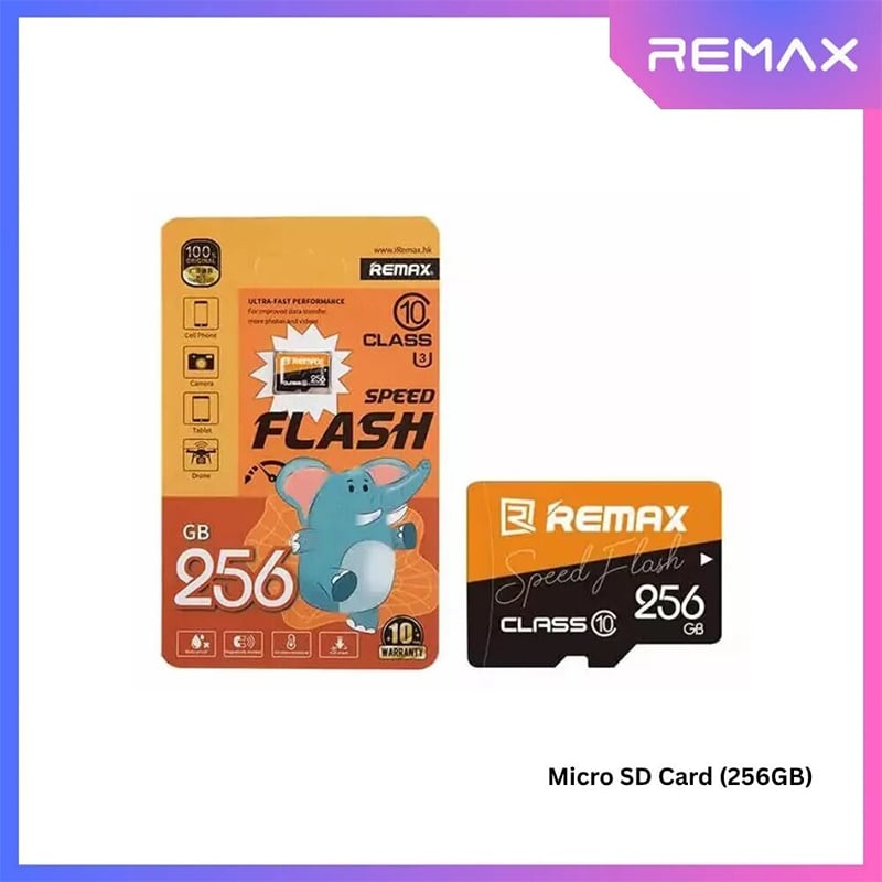 Picture of Remax 256GB microSDXC Memory Card Class 10 High Speed | Flash Super Card | Mobile Camera Storage | 10 Years Warranty - 256GB