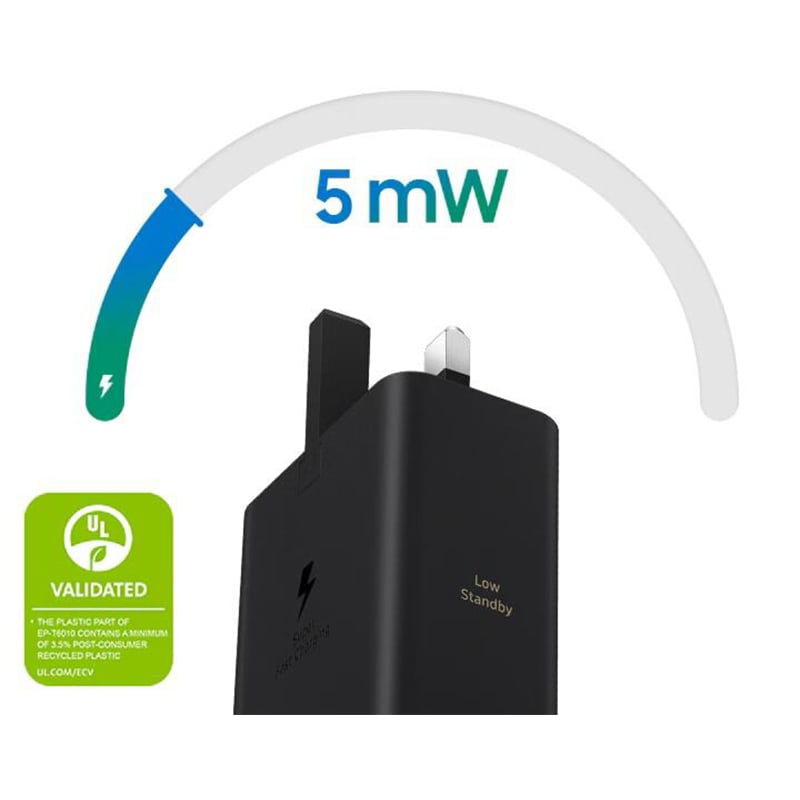 Picture of Samsung 60W 3-Pin GaN Fast Charging Adapter | USB-C Power Delivery (PD 3.1) Charger | Safe & Efficient Power Brick | 6 Months Warranty - Black
