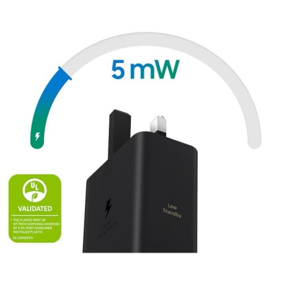 Picture of Samsung 60W 3-Pin GaN Fast Charging Adapter | USB-C Power Delivery (PD 3.1) Charger | Safe & Efficient Power Brick | 6 Months Warranty - Black