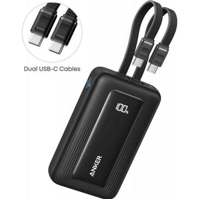 Picture of Anker Zolo Power Bank, Built-in Dual USB-C Cables, 10000mAh 35W Fast Charge Compact and Portable, Compatible with iPhone 16/15, Samsung Galaxy, Google Pixel and More - Black