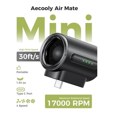 Picture of Aecooly Air Mate Powerful Type C Fan PK01-F1 17000 RPM High Speed - Black