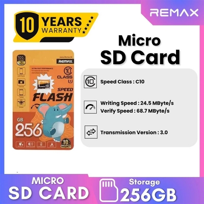 Picture of Remax 256GB microSDXC Memory Card Class 10 High Speed | Flash Super Card | Mobile Camera Storage | 10 Years Warranty - 256GB
