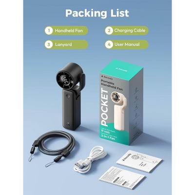 Picture of Aecooly AirGimbal Handheld Fan 3500mAh Portable Handheld Fan, 3 IN 1 Steady Hands Free Powerful Fan, 15000 RPM Jet Force Turbo Airflow, 15H Max Cooling Time, 5 Speeds Air Gimbal, Mini Pocket Design - Black