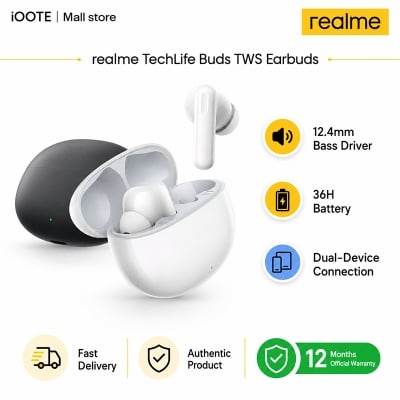 Picture of Realme TechLife Buds TWS Earbuds | 12.4mm Bass Driver, 36H Battery, Dual-Device Connection, BT 5.4 | 12 Months Official Warranty