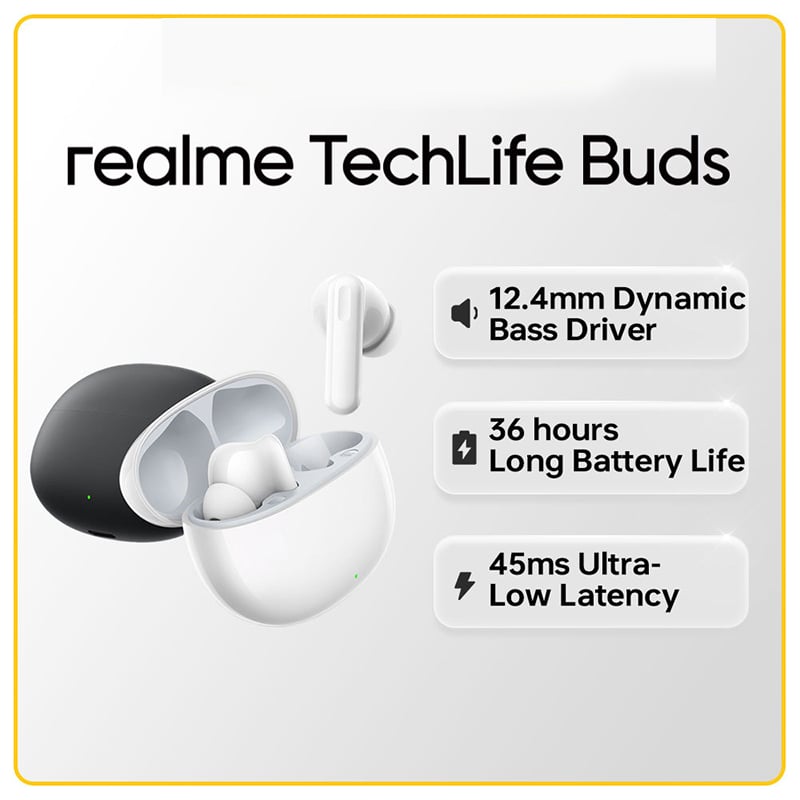 Picture of Realme TechLife Buds TWS Earbuds | 12.4mm Bass Driver, 36H Battery, Dual-Device Connection, BT 5.4 | 12 Months Official Warranty