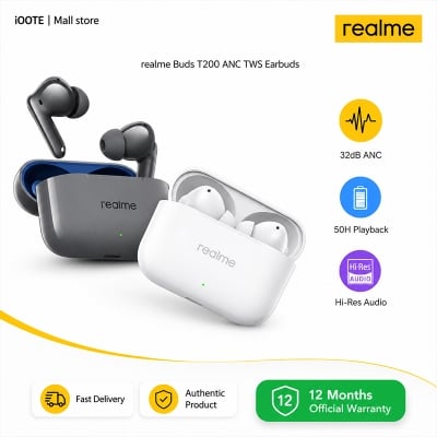Picture of Realme Buds T200 ANC Wireless Earbuds | 32dB ANC, Hi-Res Audio, IP55, 50H Battery | 12 Months Warranty