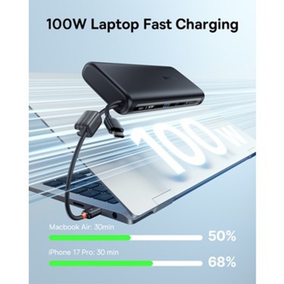 Picture of Baseus FC41 100W 20000mAh Power Bank Built-in Type-c & Lightnign Cable For Macbook Iphone 17 16 15 14 13 12 Samsung s26 S25 Pixel Nothing | 6 months warranty - Black