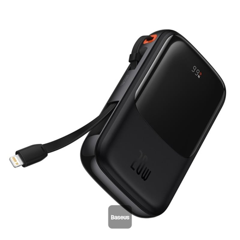 Picture of Baseus Qpow Pro 10000mAh 20W Fast Charging Power Bank with Built-in Lightning Cable | Digital Display | 3 Months Warranty - Black