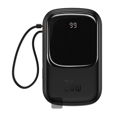 Picture of Baseus Qpow pro 20000mAh 20W Digital Display power bank with fast charging QC/PD/SCP/FCP with built-in Lightning cable black | 3 Months warranty - Black