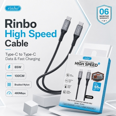 Picture of Rinbo 65W USB-C to USB-C Nylon Braided Fast Charging Data Cable 1M | 6 Months Warranty